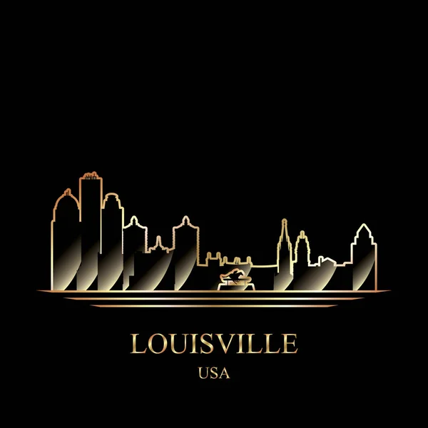 Goldsilhouette von Louisville auf schwarzem Hintergrund — Stockvektor
