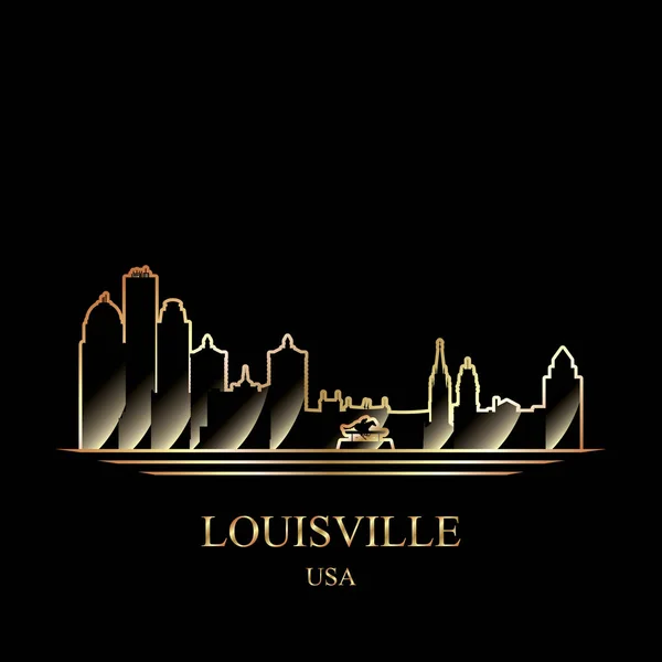 Gold sziluett Louisville fekete háttér — Stock Vector