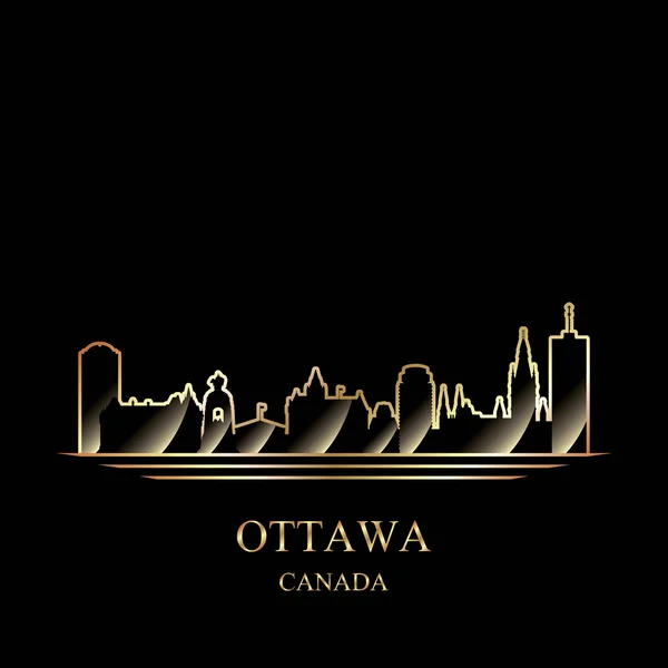 Gouden silhouet van Ottawa op zwarte achtergrond — Stockvector