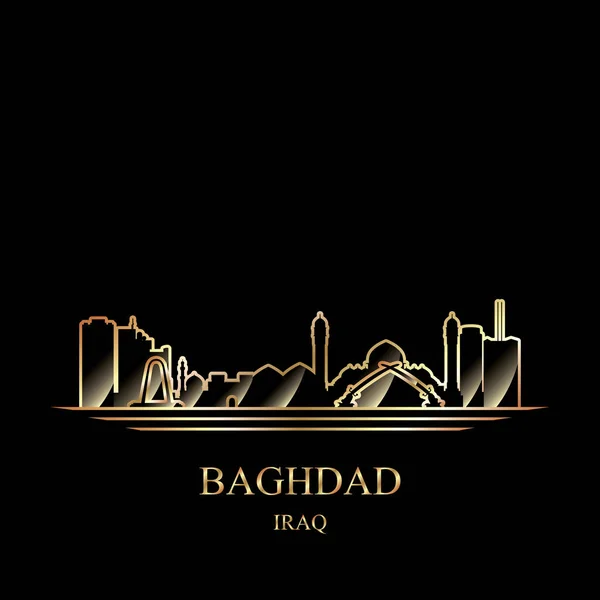 Zlatá silueta z Bagdádu na černém pozadí — Stockový vektor