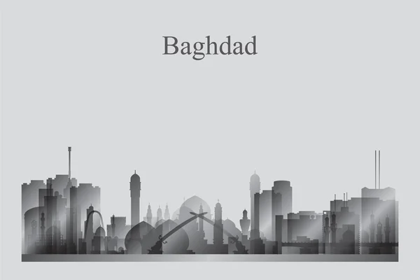 Bağdat şehir manzarası siluet gri tonlamalı — Stok Vektör