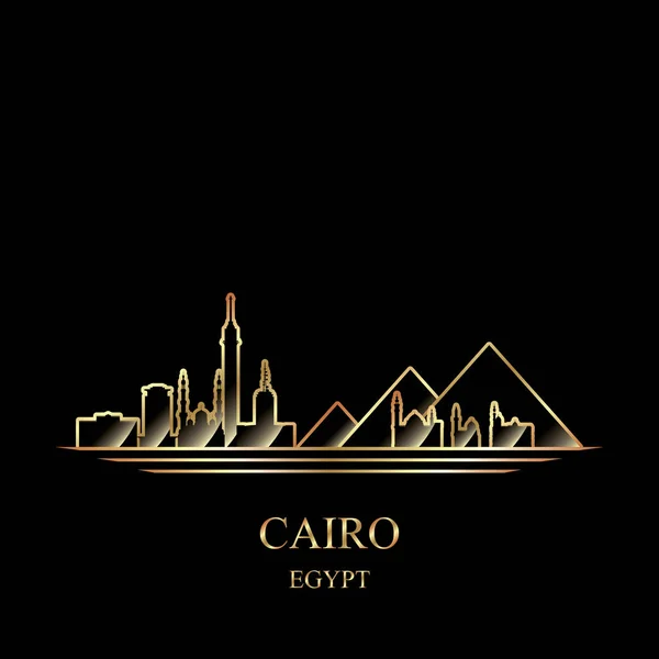 Siluet emas Kairo dengan latar belakang hitam - Stok Vektor