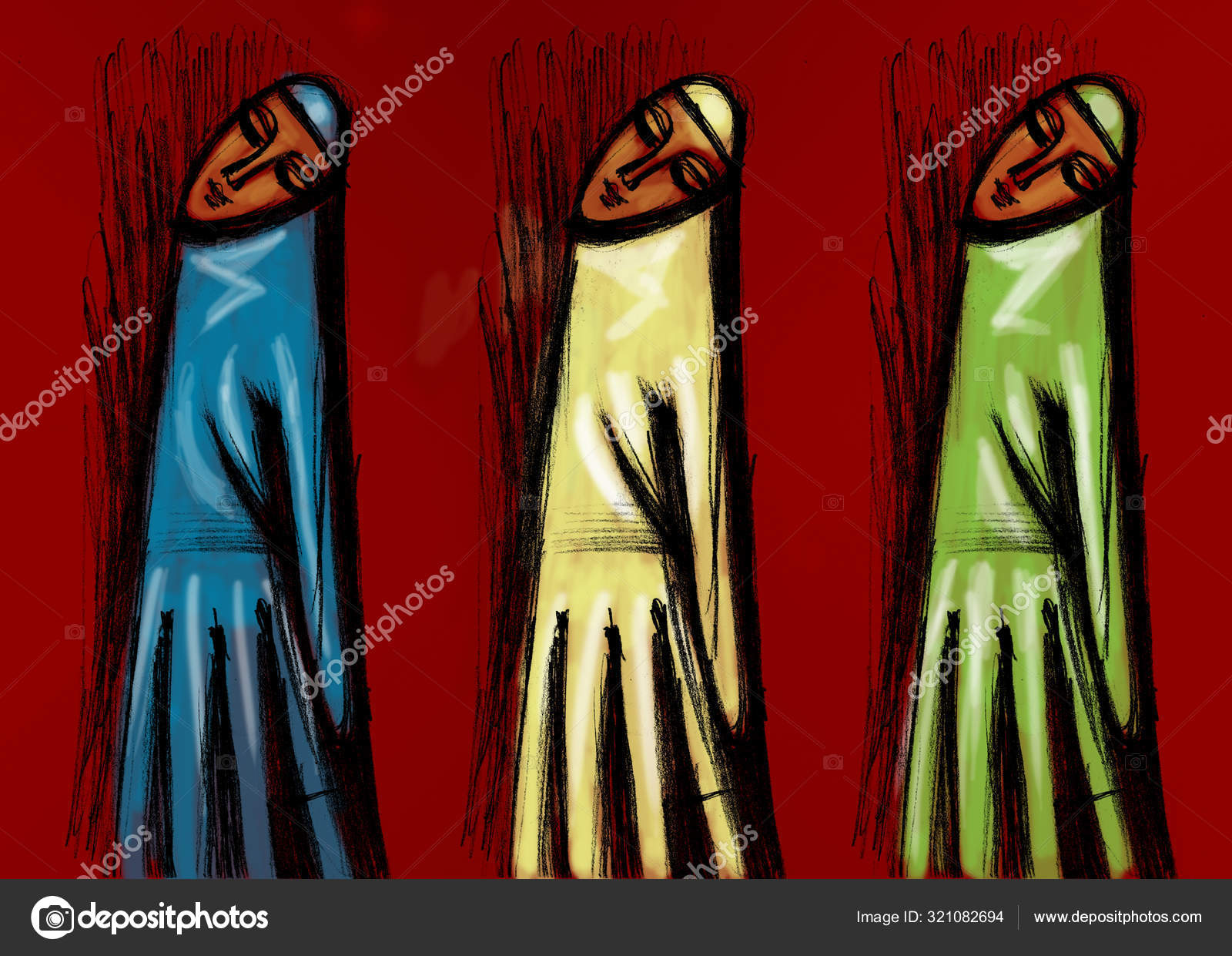 Hree Female Figures Red Background Stock Photo by ©LiliaBugorskaya