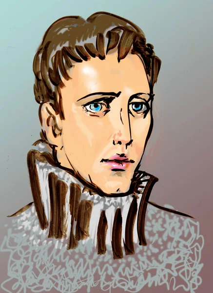 Gri arka planda mavi gözlü genç bir adamın portresi..