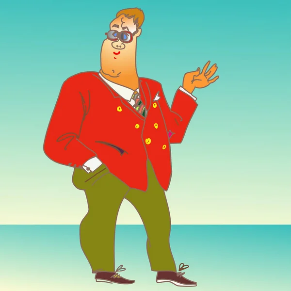 Kırmızı ceketli ve gözlüklü bir adam.