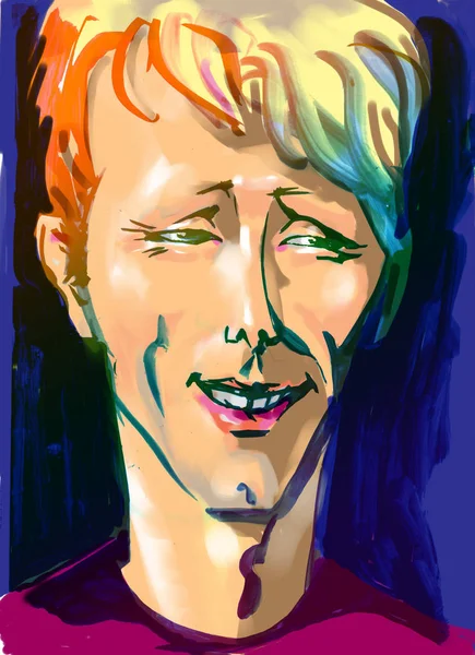 Kresba Fiktivního Portrétu Usmívajícího Mladíka — Stock fotografie