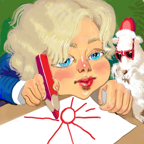 Küçük sarı saçlı bir kızın hayali portresi.