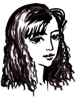 Üzgün genç bir kızın portresinin taslağı. 