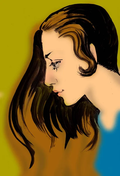 Illustration Croquis Coloré Jeune Femme Mignonne Sur Fond Coloré — Photo