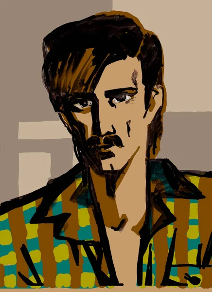 Farbige Skizze Illustration Eines Gutaussehenden Mannes Mit Schnurrbart — Stockfoto