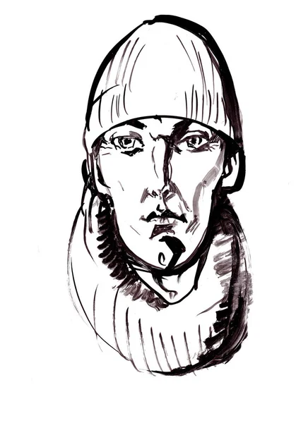 Portrétní Portrét Muže Zimním Klobouku Izolované Bílém Pozadí — Stock fotografie