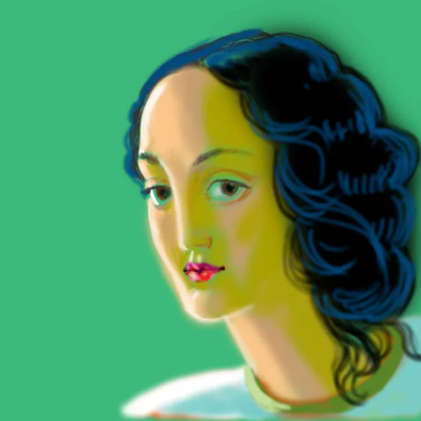 Ilustración Boceto Color Hermosa Mujer Morena — Foto de Stock