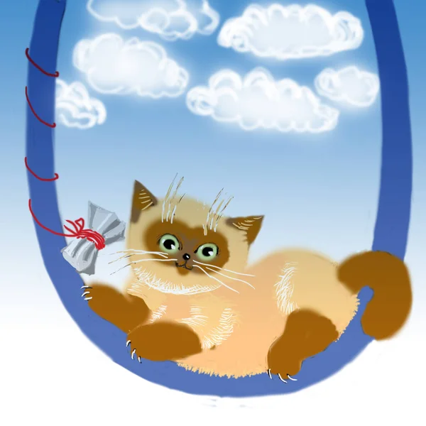 Rolig Söt Katt Illustration — Stockfoto