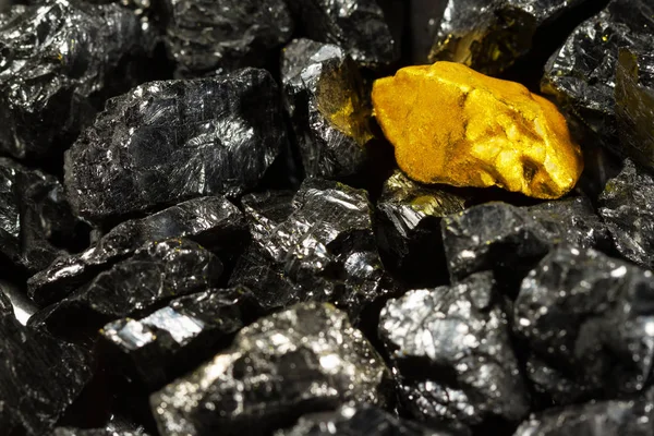 金块对原料煤掘金，黑色的金子，自然金 — 图库照片