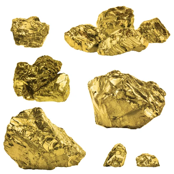 Uppsättning av golden nuggets isolerad på vit bakgrund. Olika ba — Stockfoto