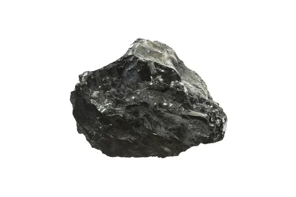 Mina de carvão preto close-up com grande profundidade de campo. Barra de carvão antracite isolada no fundo branco — Fotografia de Stock