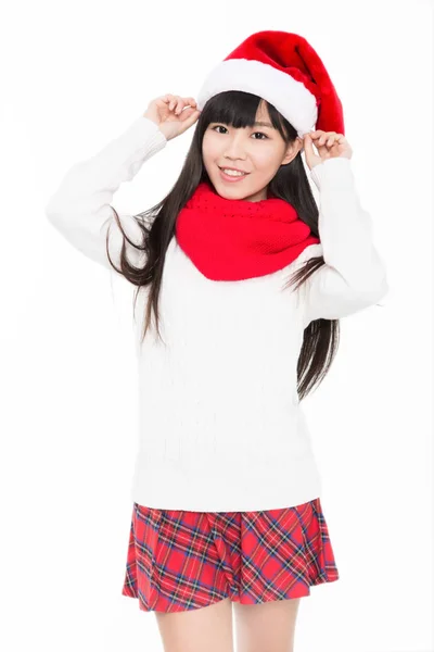 Studio Shot Young Woman Wearing Santa Hat Celebrate Christmas — ストック写真