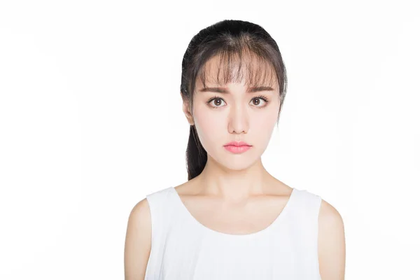 Headshot Young Woman Looking Camera White Background — Stock Photo, Image