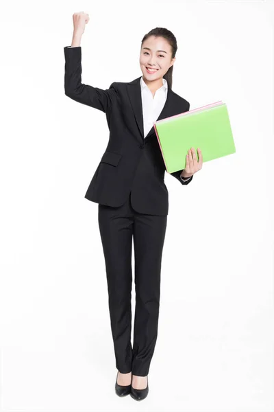 Chinês Jovem Bela Feminino Professor Vestindo Preto Terno — Fotografia de Stock