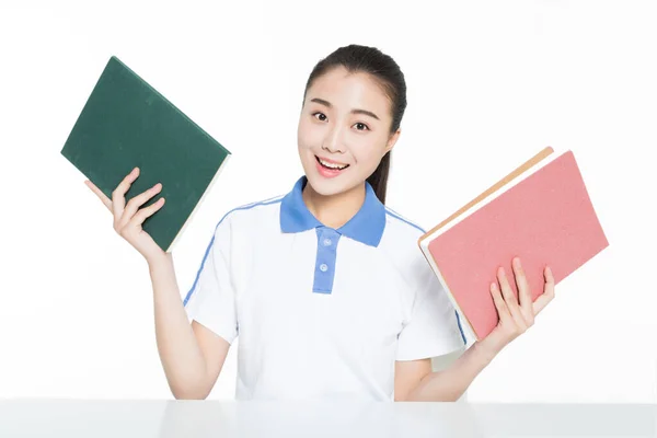 China Bela Escola Secundária Estudantes Sexo Feminino Sala Aula Ouvir — Fotografia de Stock