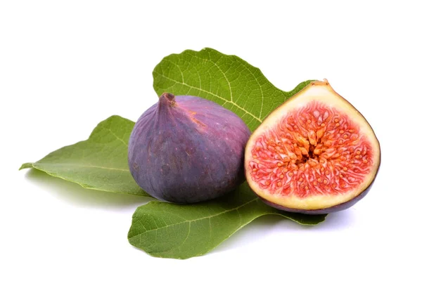 Figs Fruits Leaves Isolated White Background — Stock Photo, Image