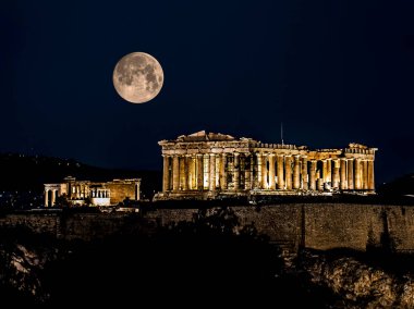 Parthenon, Atina gece dolunay, Yunanistan ile