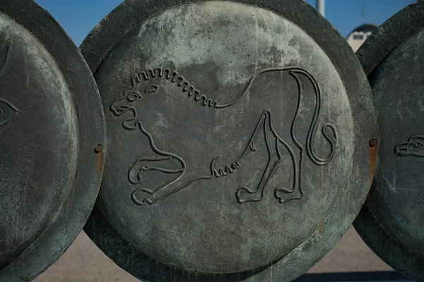 Lion, Detail of the Ancient Macedonian Shields, near Great Alexa — Stock Photo, Image