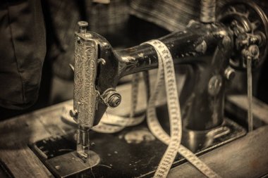 Antika dikiş makinesi, çok eski Vintage Lens ile çekim