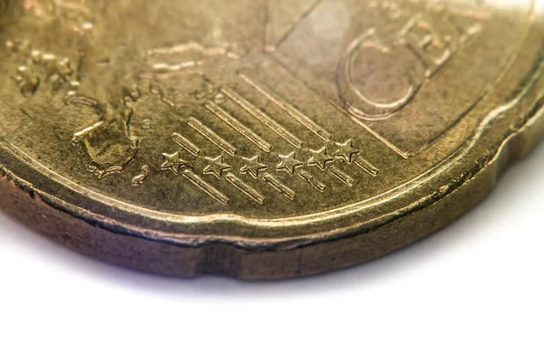 Είκοσι σεντ νομίσματος ευρώ, ακραία μακροεντολή πυροβολισμό, επικεντρώθηκε στα αστέρια — Φωτογραφία Αρχείου