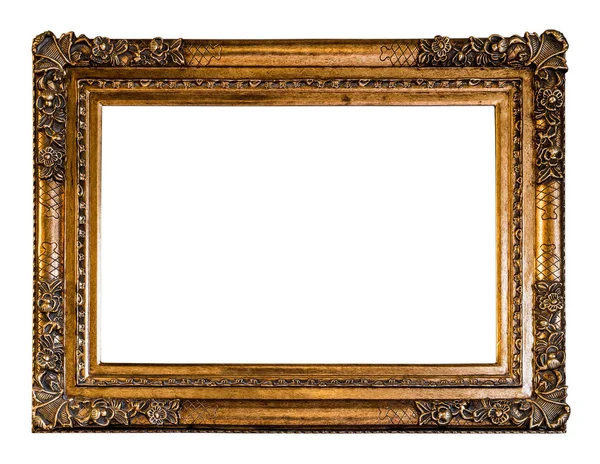Empty Vintage Carved Wooden Frame, in Golden color with Clipping — Stock Photo, Image