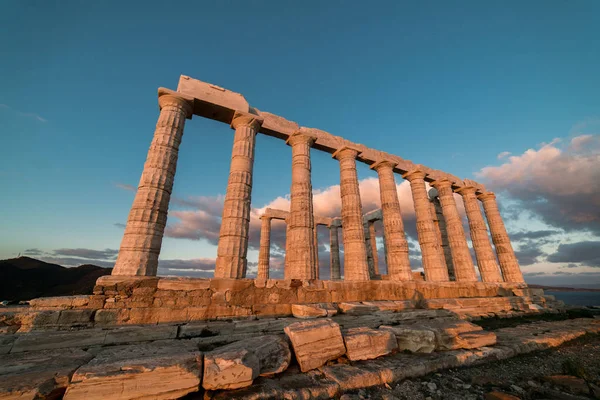 stock image Sounion, Temple of Poseidon in Greece, Sunset Golden Hour