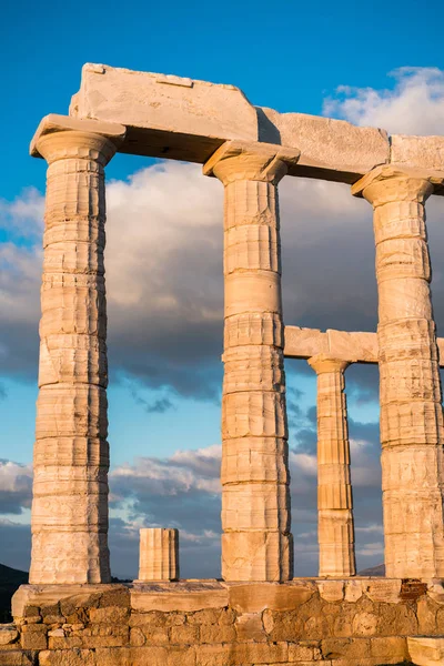 Sounion, Yunanistan, günbatımı altın saat Poseidon Tapınağı