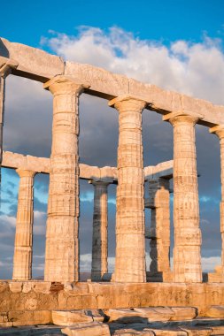 Sounion, Yunanistan, günbatımı altın saat Poseidon Tapınağı