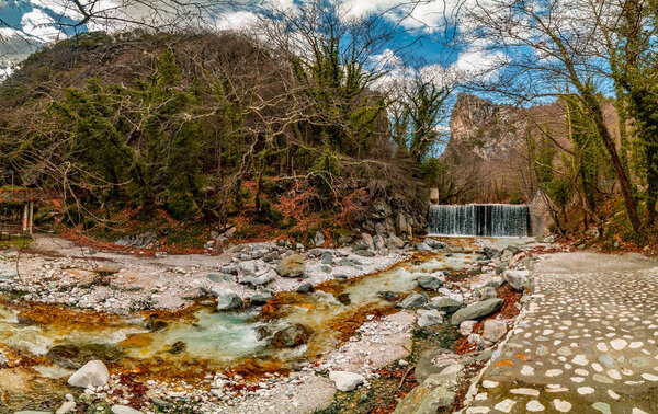 Panorama of Loutra Pozar Hot Springs, one of the most popular to