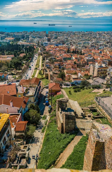 Panoramisch Uitzicht Van Thessaloniki Stad Vanaf Trigoniou Toren Stockafbeelding