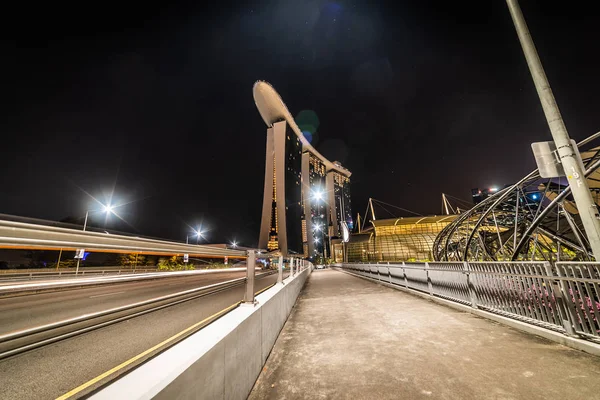 Singapur Abr 2018 Vista Panorámica Nocturna Ciudad Singapur Marina Bay — Foto de Stock