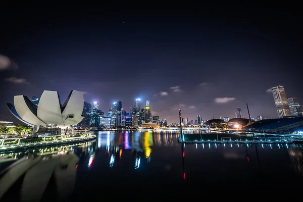 Singapore Apr 2018 Night Panoramic View Singapore City Marina Bay — Stock Photo, Image