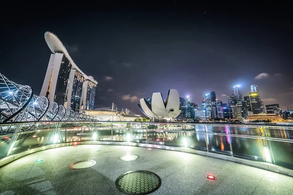 Singapur Kwietnia 2018 Noc Panoramiczny Widok Singapore City Marina Bay — Zdjęcie stockowe