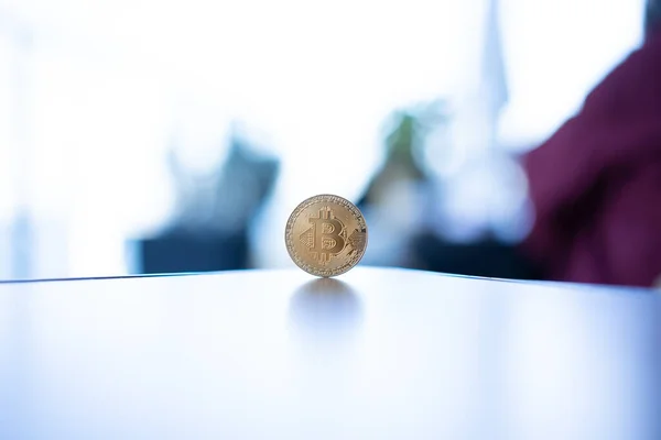 Real Bitcoin Table Abstract Look Space Text — Stock Photo, Image