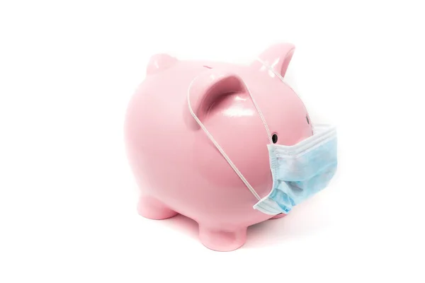 Piggybank Usando Máscara Quirúrgica Concepto Del Impacto Una Pandemia Economía — Foto de Stock
