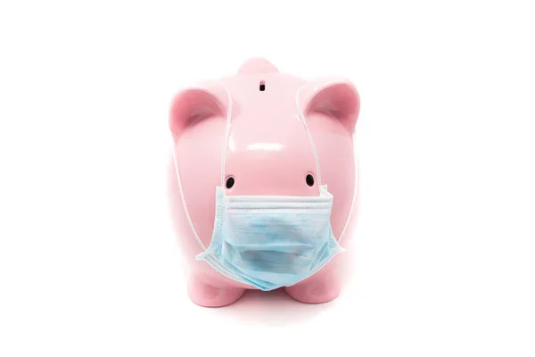 Piggybank Bär Kirurgmask Begreppet Pandemi Världsekonomin Royaltyfria Stockfoton