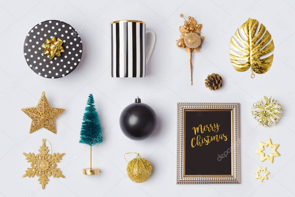 Christmas decorations in black and gold