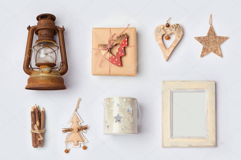 Christmas rustic ornaments and objects