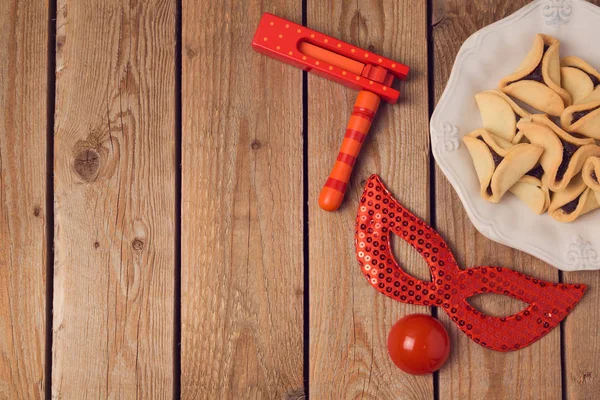 Palyaço maskesi ve hamantaschen tanımlama bilgileri — Stok fotoğraf