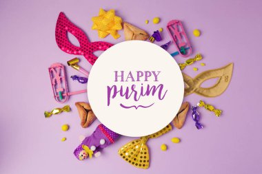 Purim tatil kavramı ile beyaz kağıt daire 