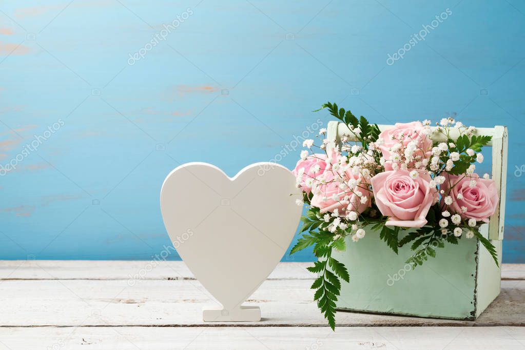 bouquet in wooden box 