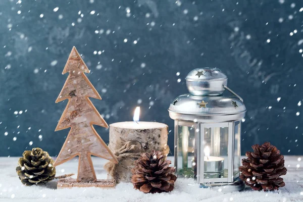 Christmas lantern and candle — Stock Photo, Image