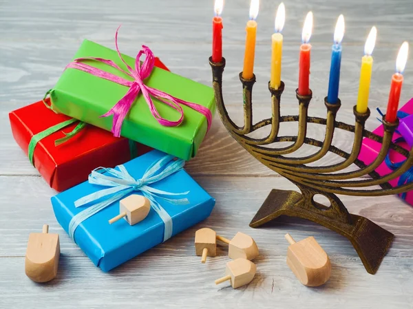 Hanukkah celebrazione con menorah — Foto Stock
