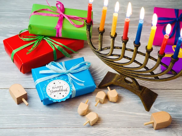 Εορτασμό Hanukkah με menorah — Φωτογραφία Αρχείου