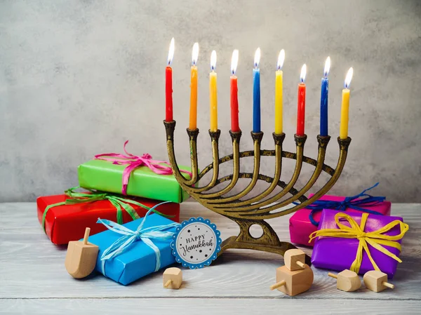 Εορτασμό Hanukkah με menorah — Φωτογραφία Αρχείου